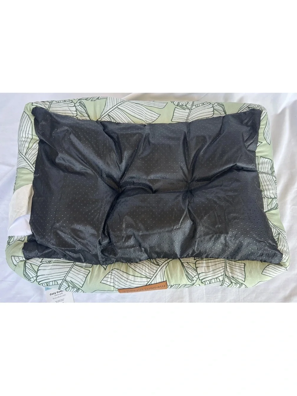 Green Leaf Small Pet Bed with Plush Cushion cat dog